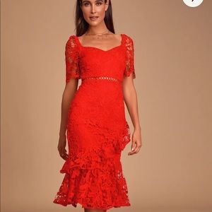 NWT Lulus Briarwood Lace Ruffle Midi Dress